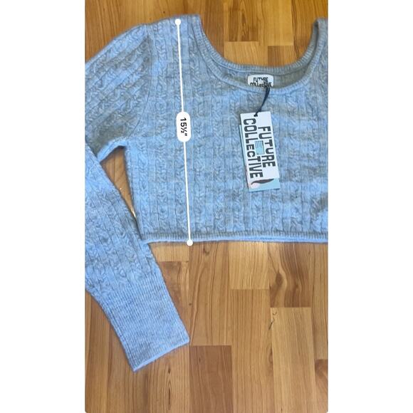 Future Collective Reese Blutstein Cropped Scoop Neck Sweater Blue Women’s L NWT - Picture 5 of 5
